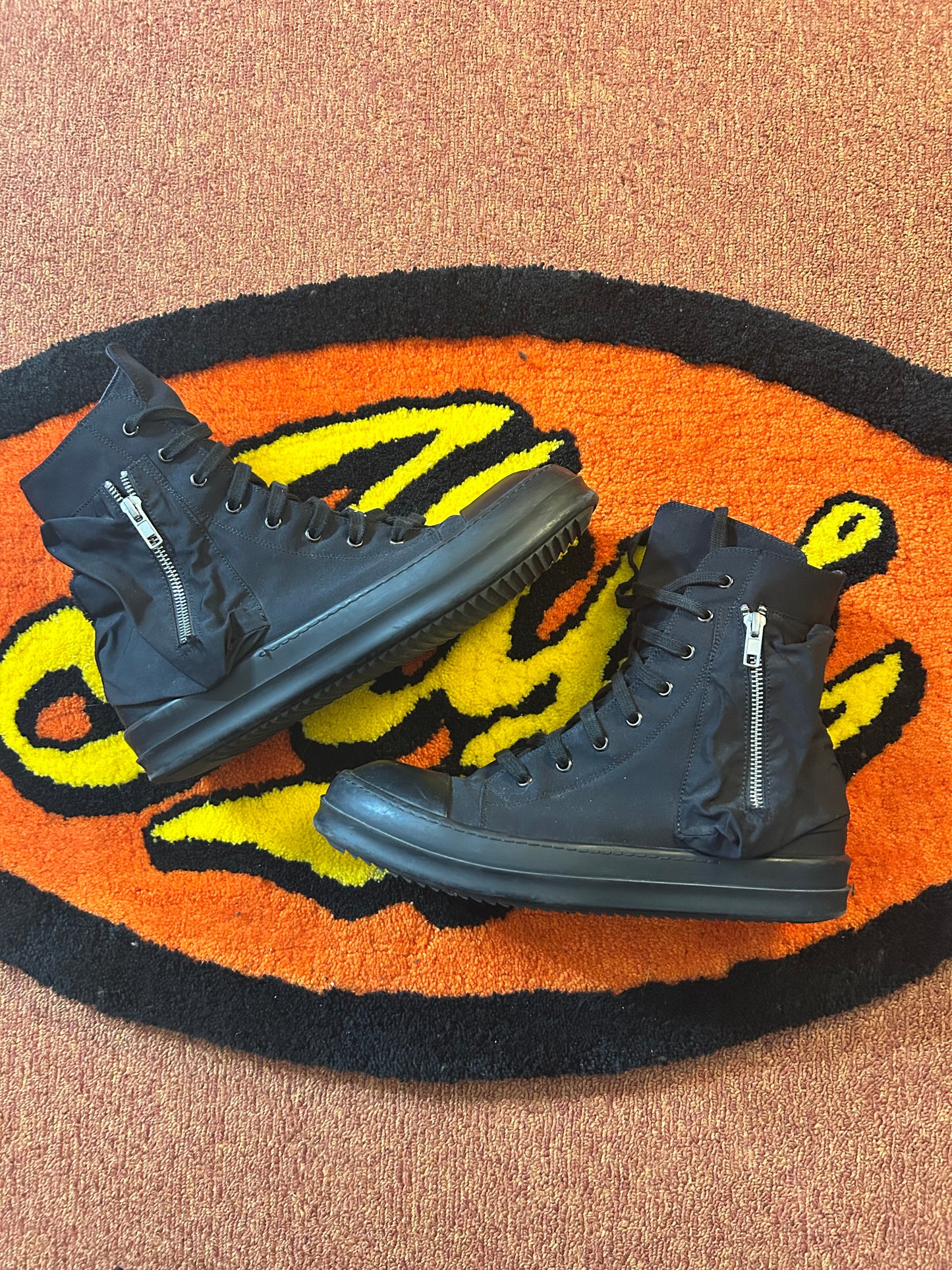 Rick Owens Triple Black Cargo Pocket Ramones (Size US10)