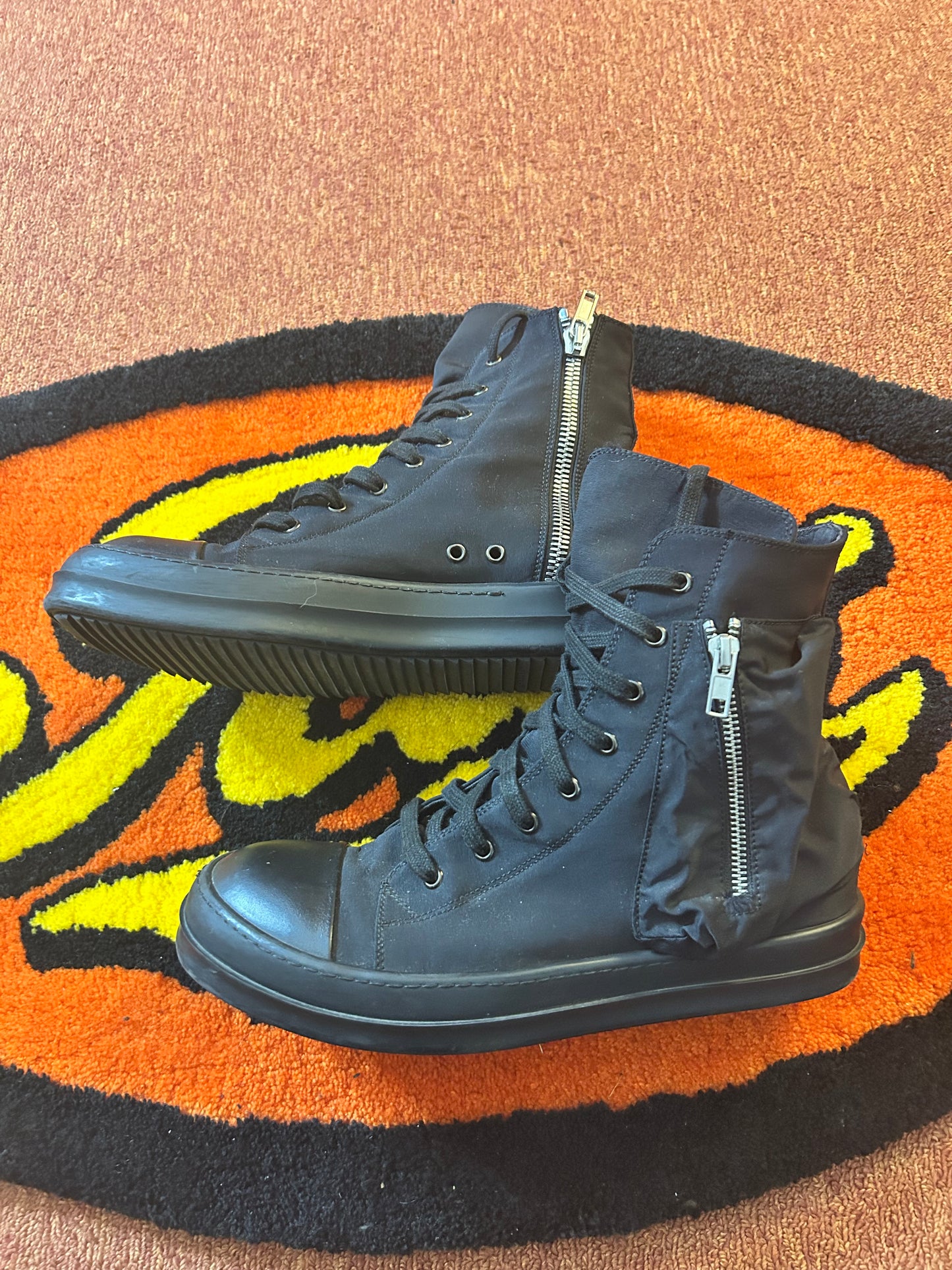 Rick Owens Triple Black Cargo Pocket Ramones (Size US10)