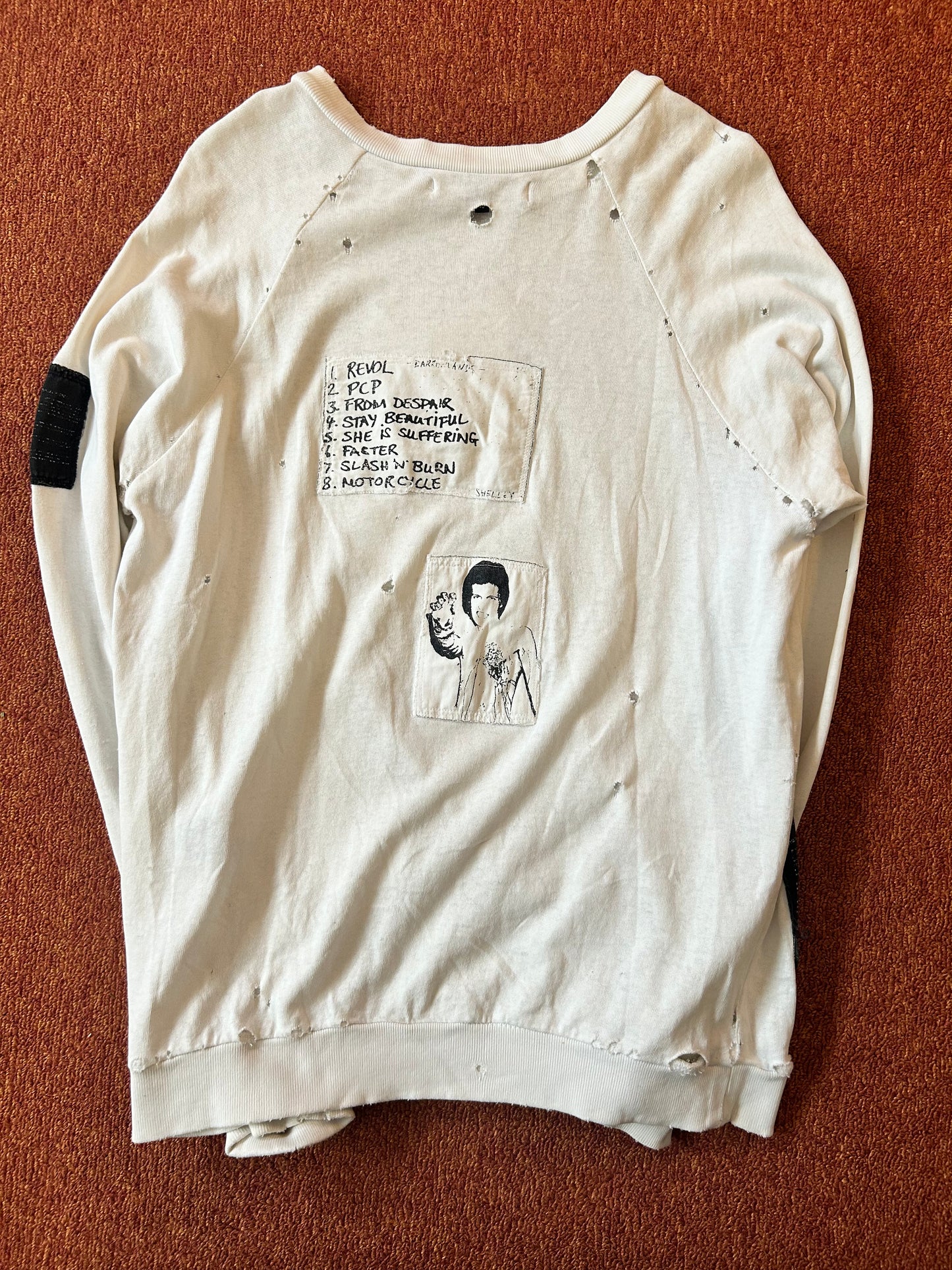 aw01 raf simons "riot riotriot" patched longsleeve