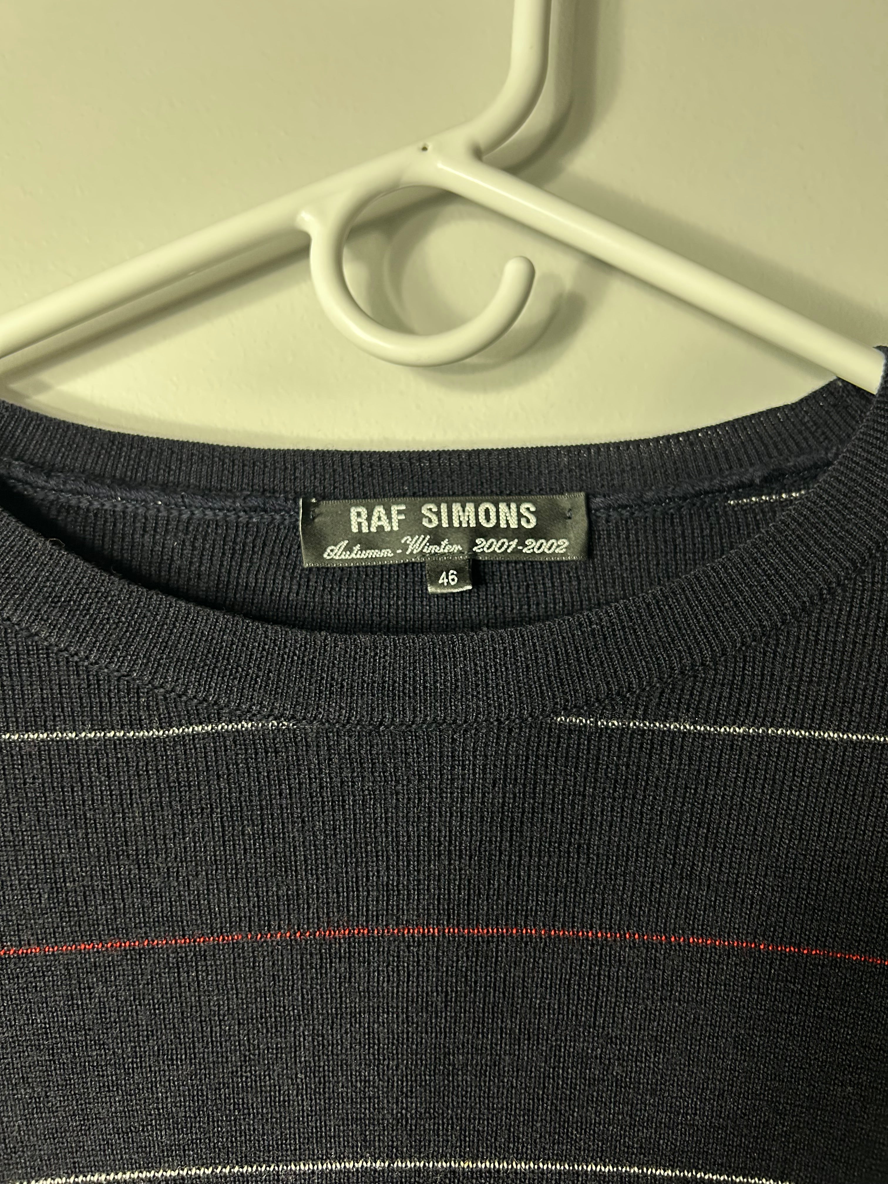 Raf Simons AW01 'Riot Riot Riot' Merino Wool Striped Knit Sweater