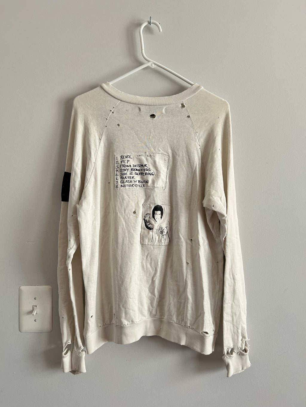 aw01 raf simons "riot riotriot" patched longsleeve