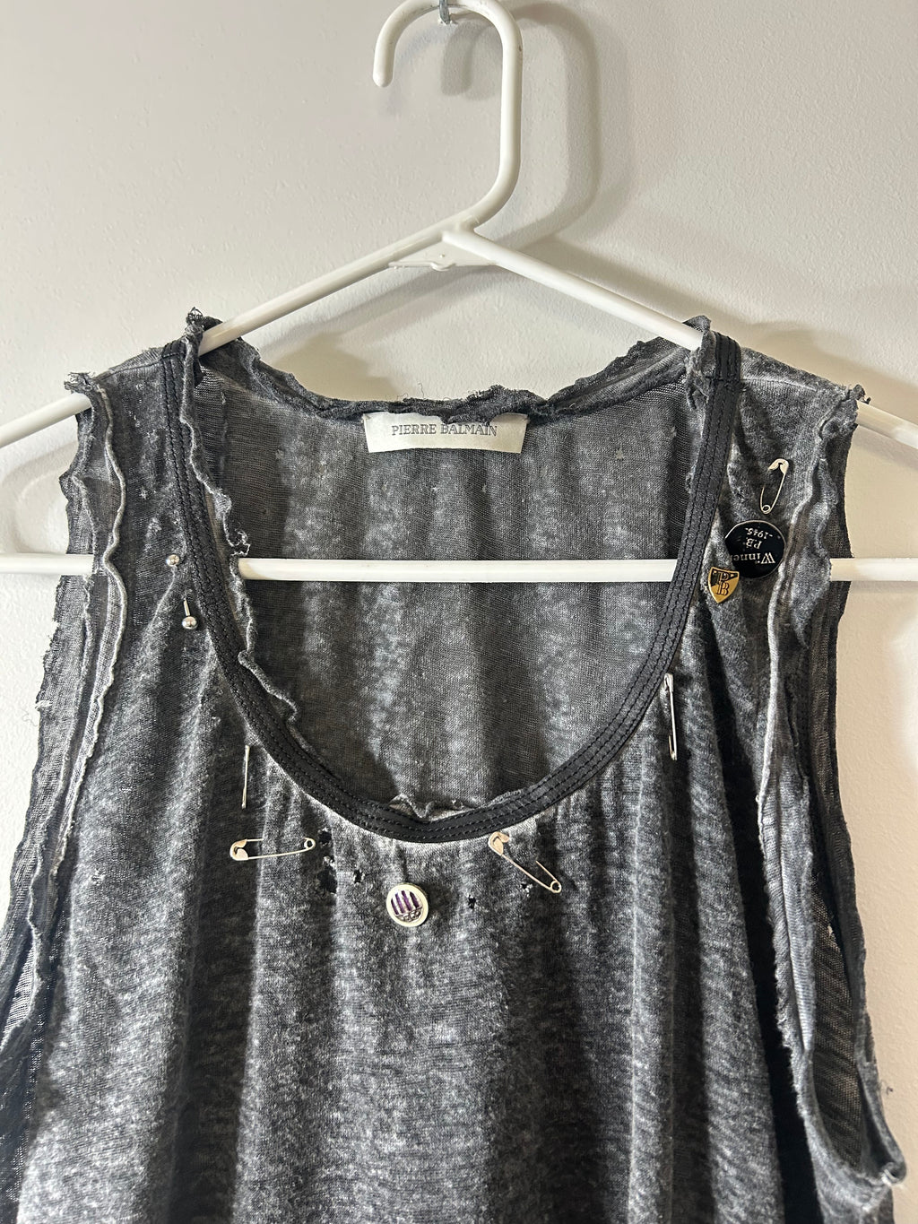 Balmain SS2011 Safety Pin Thrased Distressed Tank Top