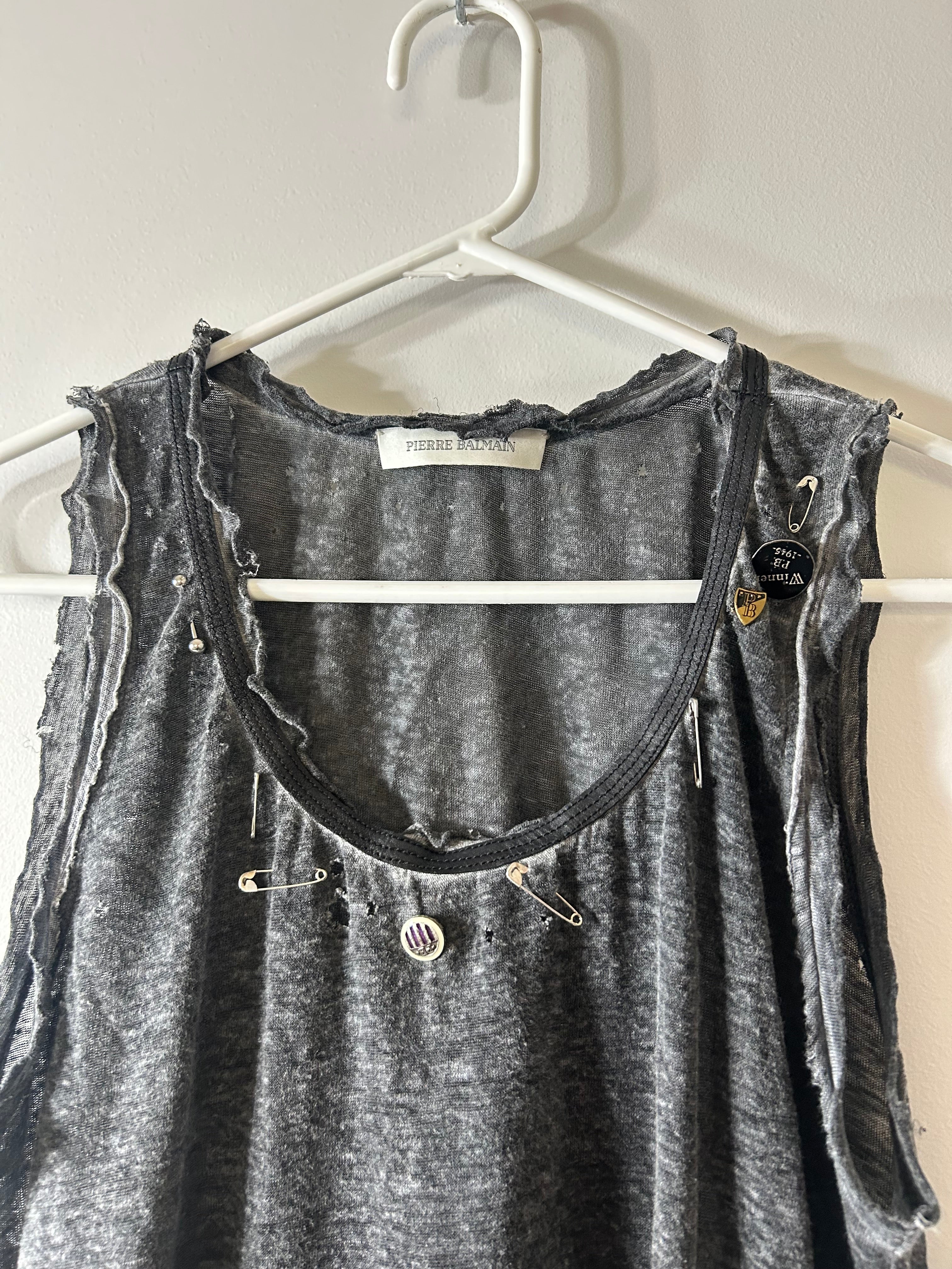 Balmain SS2011 Safety Pin Thrased Distressed Tank Top