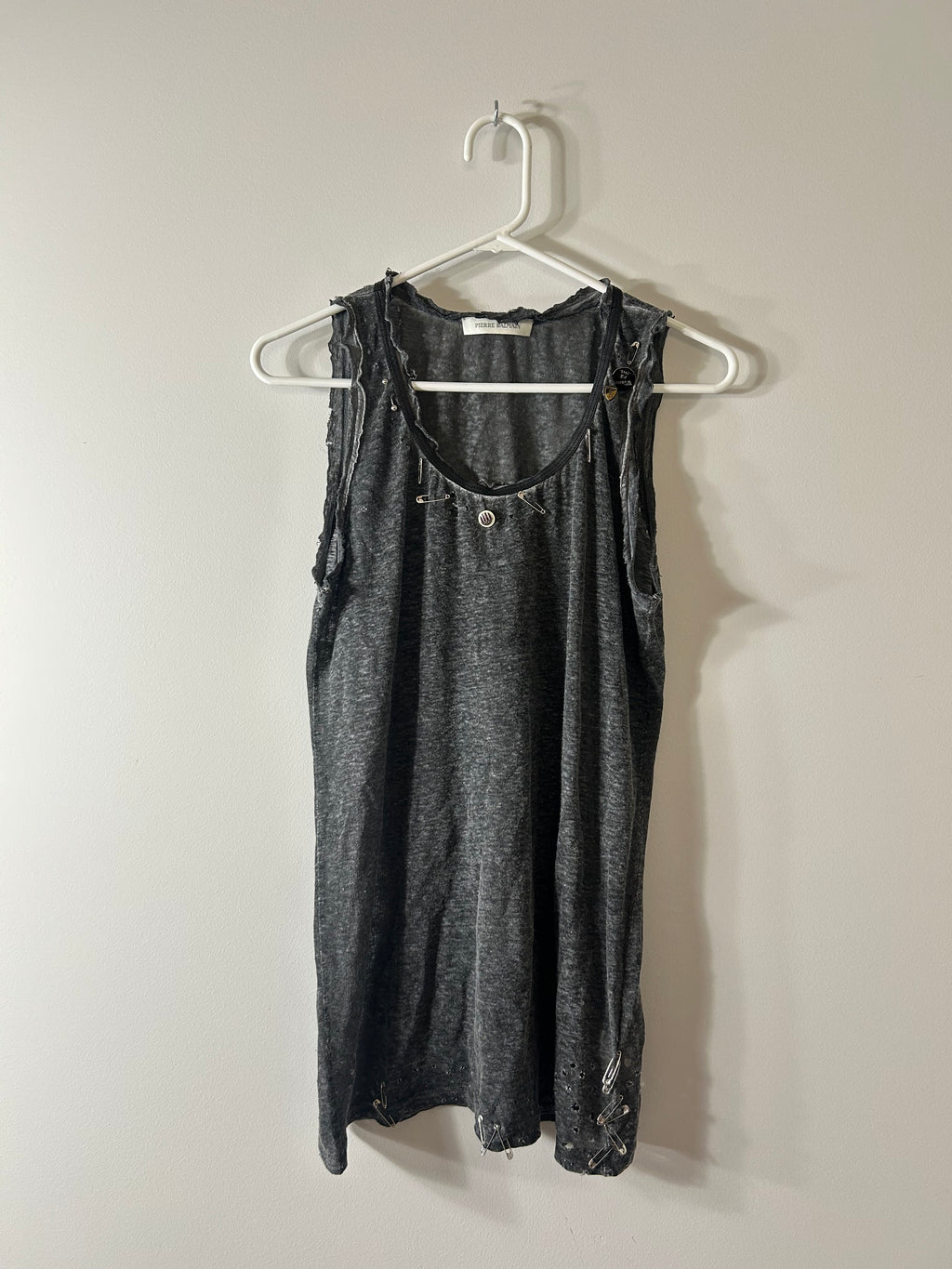Balmain SS2011 Safety Pin Thrased Distressed Tank Top