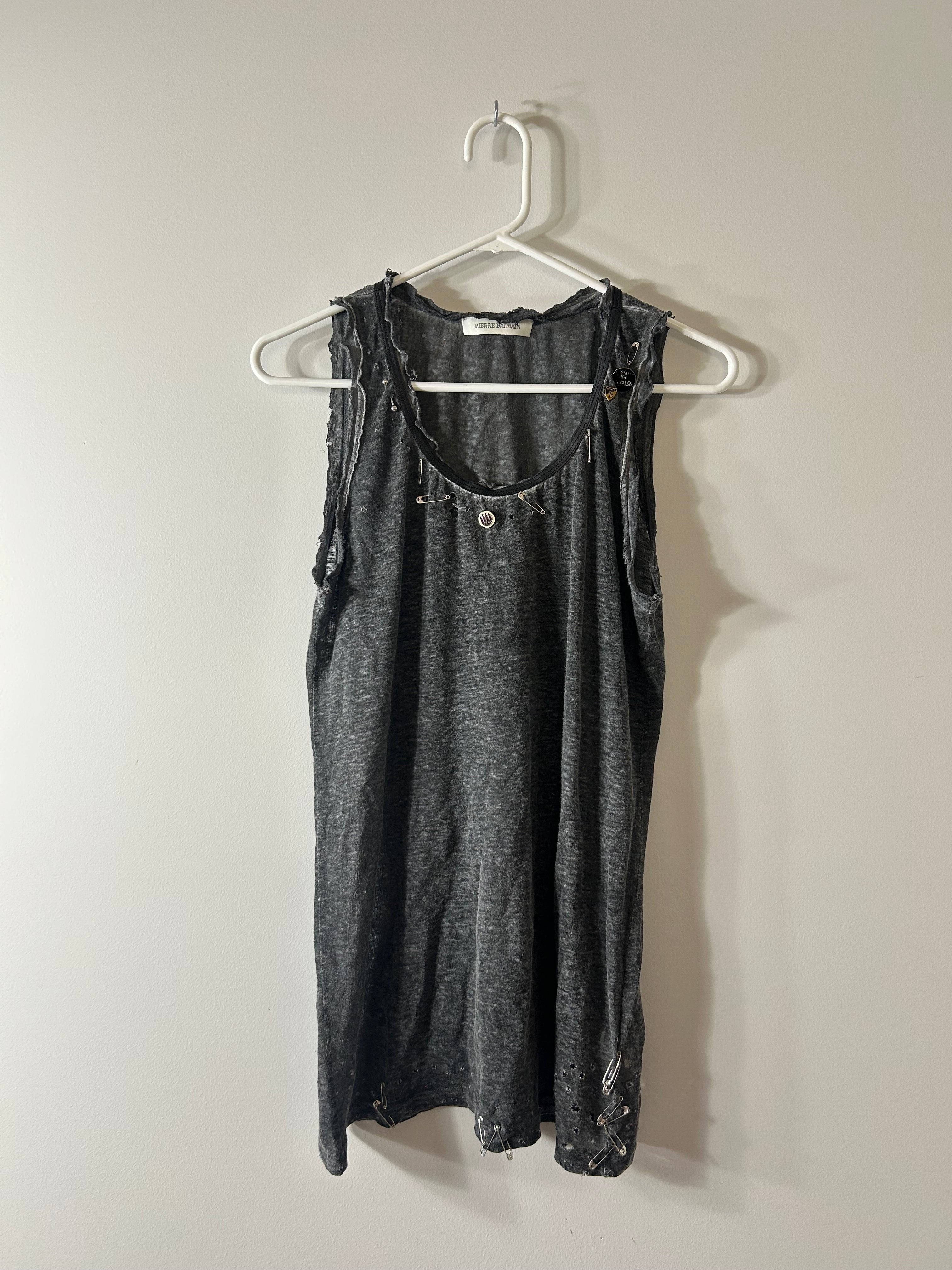 Balmain SS2011 Safety Pin Thrased Distressed Tank Top