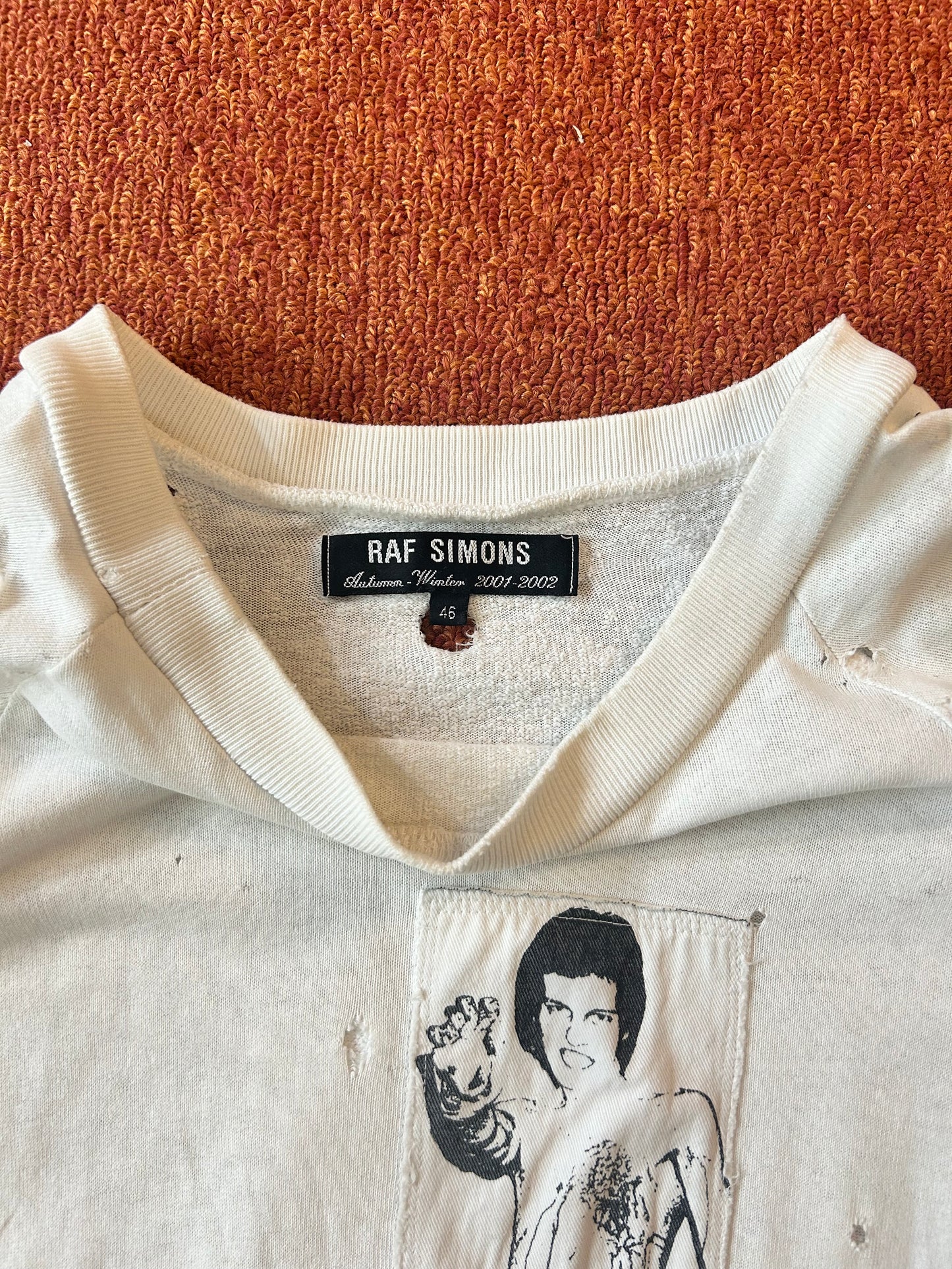 aw01 raf simons "riot riotriot" patched longsleeve