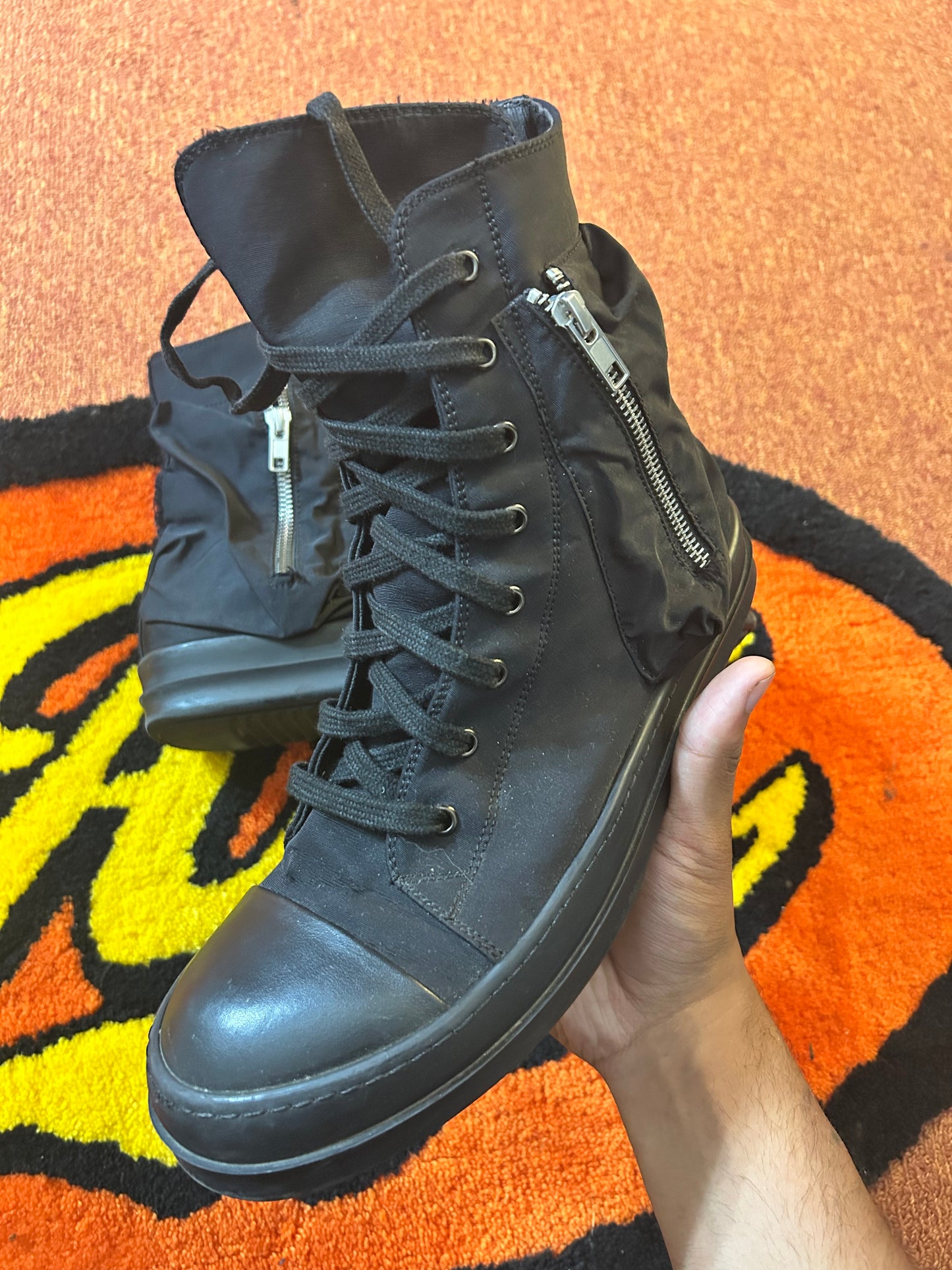 Rick Owens Triple Black Cargo Pocket Ramones (Size US10)