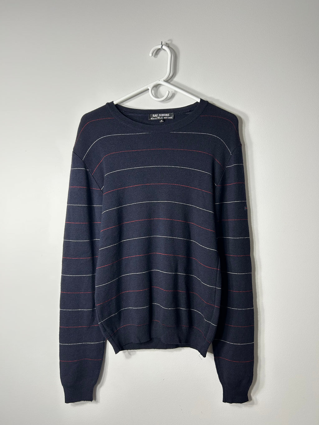 Raf Simons AW01 'Riot Riot Riot' Merino Wool Striped Knit Sweater