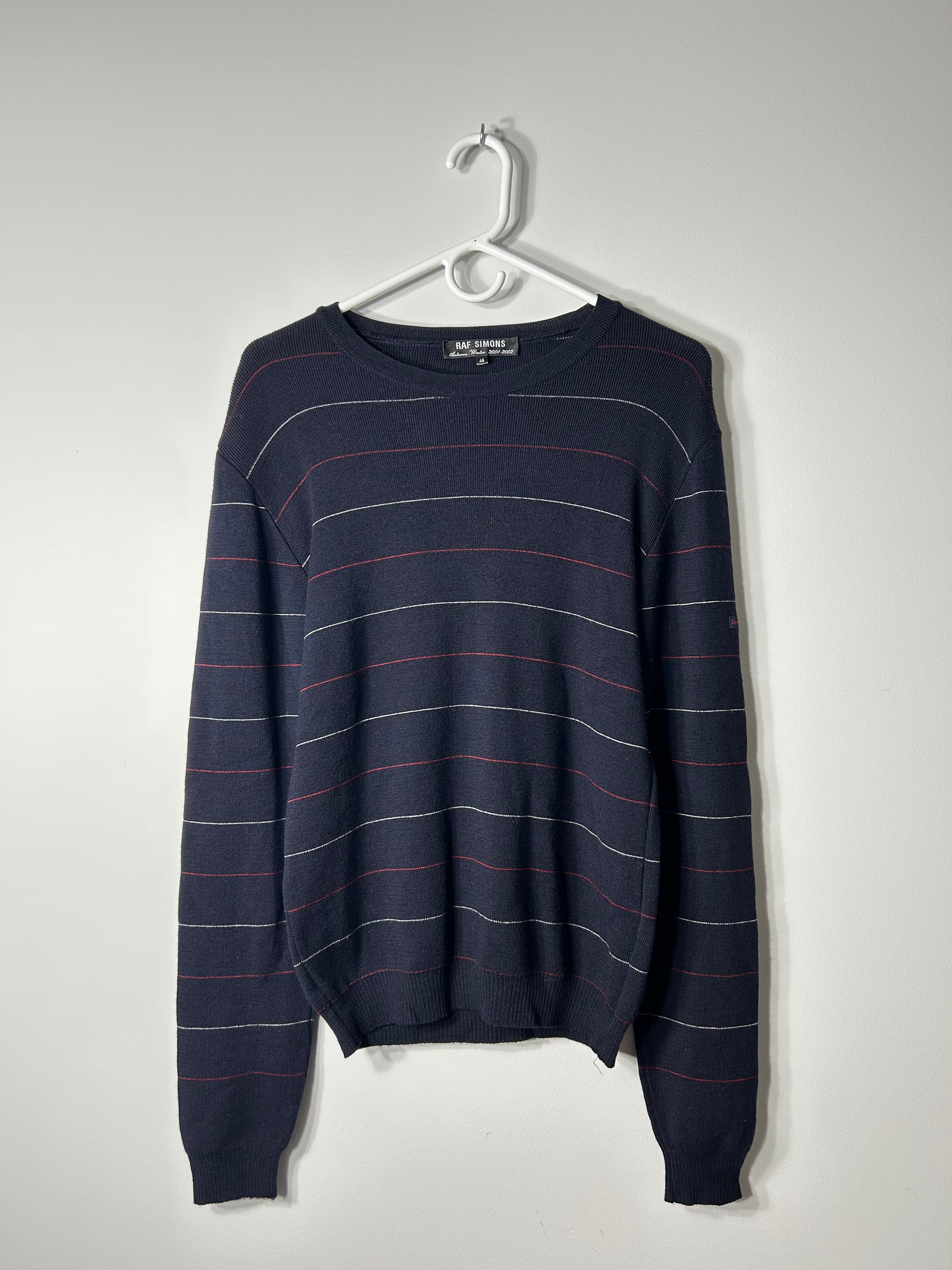 Raf Simons AW01 'Riot Riot Riot' Merino Wool Striped Knit Sweater
